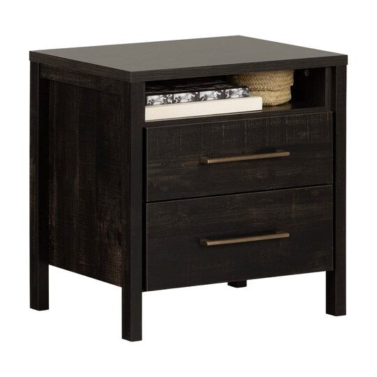 Modern Engineered Wood 2 Drawer Nightstand Bedside Table with Open Cubby and Storage Shelf